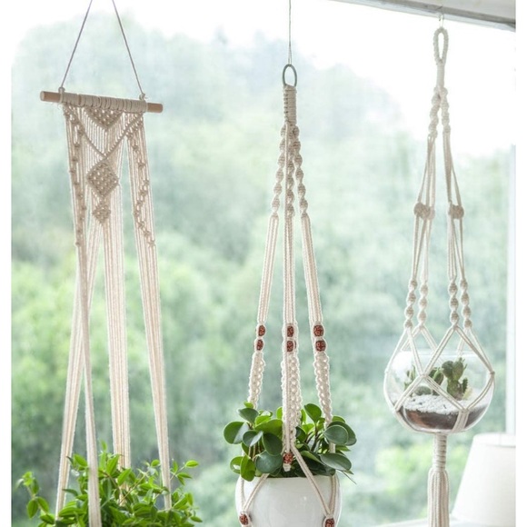 Set of 3 Boho Macrame Hanging Planters Home Decor - Picture 3 of 8